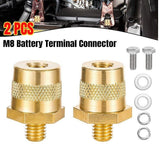 1 pair M8 Battery Terminal Connector Brass Tone Post Adapter w/ Stainless Screws
