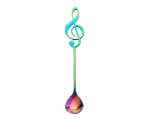 1x Musical Note Shaped Teaspoon Stainless Steel Coffee Milk Teaspoon - Rainbow