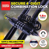 Combination Lock Spiral 4-Digit Secure Cable Anti Theft Chain Zinc Alloy 1.8m
