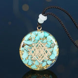 Orgonite Energy Lotus Pendant Necklace Turquoises Reiki Om Yoga EMF Sri Yantra