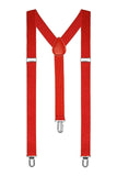 Suspenders One Size Fully Adjustable Y Shaped Elastic Braces Strong Clips Red