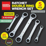 5pc Ratchet Wrench Set Offset Ring Spanner Tool Kit Reversible Double-Head Hand