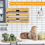 Bamboo Food Wrap Dispenser Cutter Foil Cling Film Storage Holder Box 3 Grids