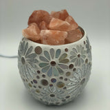 White Flower Glass Mosaic Vase Bowl Himalayan Crystal Salt Lamp Natural Rock