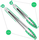 Set of 2 Cooking Tongs 9-Inch & 12-Inch Premium Silicone BPA Free NonStick Green