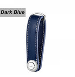 Men Leather Smart Key Holder Organizer Clip Compact Folder Keychain Dark Blue