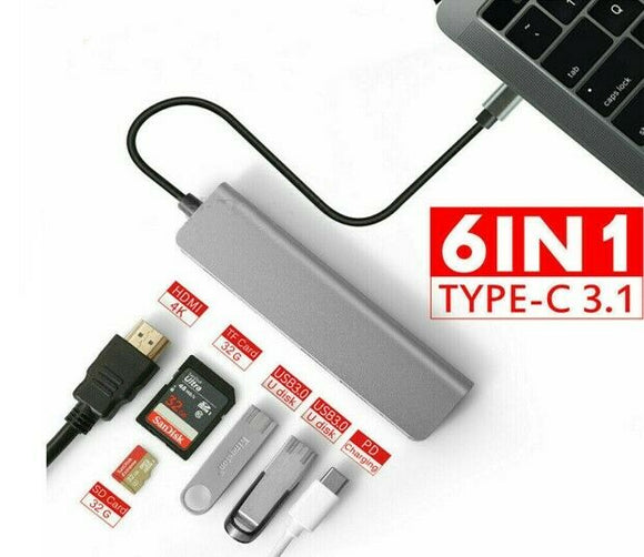 6in1 USB-C Type C HD Output 4K HDMI USB 3.0 Adapter HUB MacBook iPad Pro 11 12.9