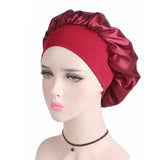 1x Sleeping Bonnet Hair Wrap Silk Satin Cap Women Elastic Night Soft Hat - Red