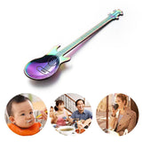 1x Guitar Shaped Teaspoon Stainless Steel Coffee Dessert Spoon - Rainbow