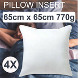4x European Cushion Pillow Insert Resistant Polyester 770g Filling White 65x65cm