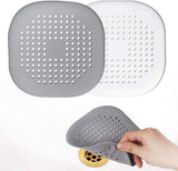 Hair Catcher Square Drain Cover Silicone Hair Stopper with Suction White & Grey