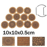 12Pcs Cup Coasters Coffee Pad With Rack Nordic Mandala Round Cork Coaster