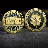 Four-leaf Clover Coin Wishing You Success Happiness Health Double-sided Gold