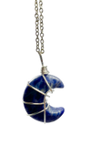 Sodalite Half Moon Shape Pendant Necklace Silver Healing Polished Tumbled