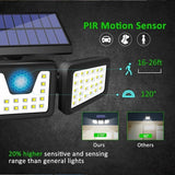 3 Head Solar Motion Sensor Light Outdoor Garden Wall Security Flood Lamp 74LEDs