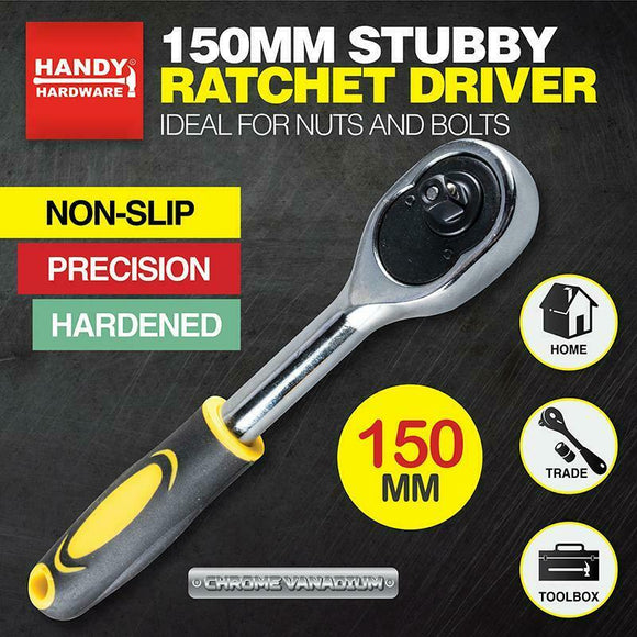 Handy Hardware 150mm Stubby Ratchet Driver Quick Release 1/4 Inch