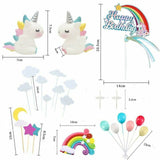 21pcs Unicorn Cake Topper Kit Cloud Rainbow Happy Birthday Banner Decorations