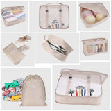 8x Storage Bag Travel Packing Pouches Luggage Organiser Clothes Suitcase - Beige