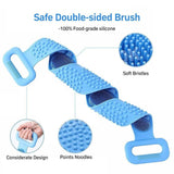 Bath Silicone Exfoliating Back Strap Scrub Shower Body Scrubber Brush Wash Blue