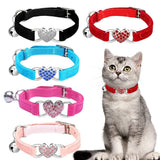 Adjustable Suede Collar Cat Kitten Dog Puppy Pet Safety ReleaseHeart Bling Blue