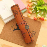 Canvas Treasure Map Wrap Roll Up Pencil Bag Leather Case Holder Pouch Brown