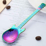 1x Guitar Shaped Teaspoon Stainless Steel Coffee Dessert Spoon - Rainbow