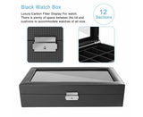 12 Grids Carbon Fiber Watch Box PU Storage Case Display Organizer Holder