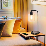 Set of 2 Industrial Table Lamp with 2 USB Port Fully Stepless Dimmable Bedside