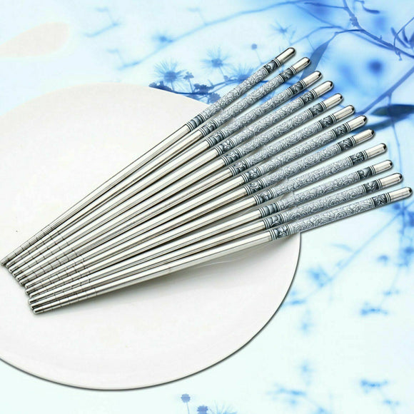 5 Pairs Stainless Steel Chopsticks Asian
