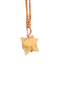 Yellow Aventurine Merkaba Crystal Pendant Copper Necklace Gemstone