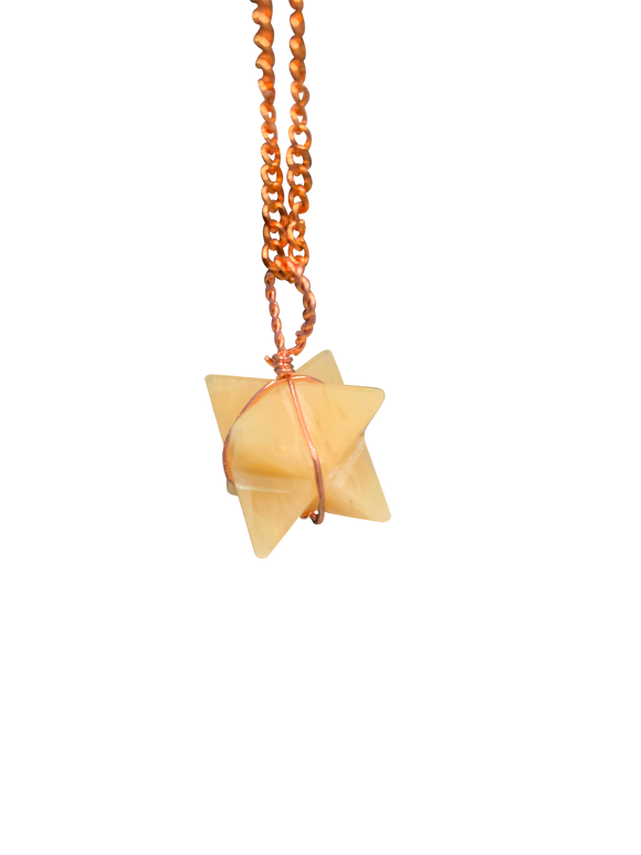 Yellow Aventurine Merkaba Crystal Pendant Copper Necklace Gemstone