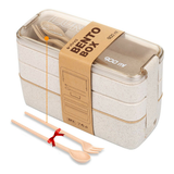 3 Layer Bento Lunch Box Eco-Friendly Leakproof 900ml Food Container Beige