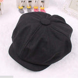 Flat Cap 8 Panels Newsboy Peaky Blinders Baker Golf Driving Boy Mens Beret Black