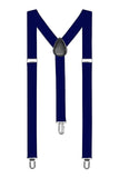 Suspenders One Size Fully Adjustable Y Shaped Elastic Braces Strong Clips Navy