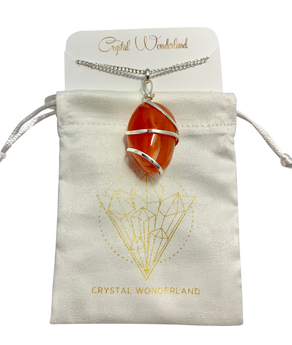 Infinity Loop Crystal Tumbled Carnelian Pendant Silver Healing Natural Crystal