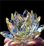 Quartz Crystal Lotus Flower Crafts Glass Paperweight Fengshui 80mm Yellow