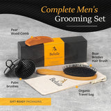 Boar Bristle Hair Brush Men Set Soft Nylon Pins Wooden Comb Travel