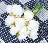 12 Heads Artificial Rose Flower Flowers Silk Bouquet Wed Party Home White