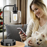 Set of 2 Industrial Table Lamp with 2 USB Port Fully Stepless Dimmable Bedside