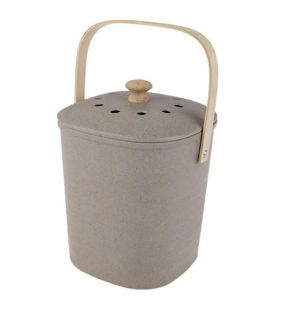 Biodegradable Bamboo Compost Bin Waste Composter Food Recycling Trash Grey 3.8L