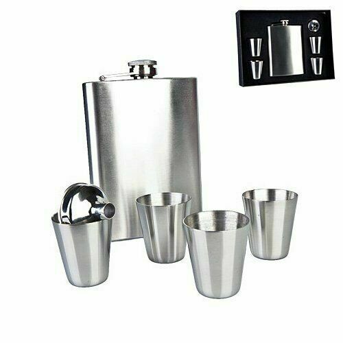 Portable Flask  Stainless Steel with 4 shot glass Funnel Travel Set