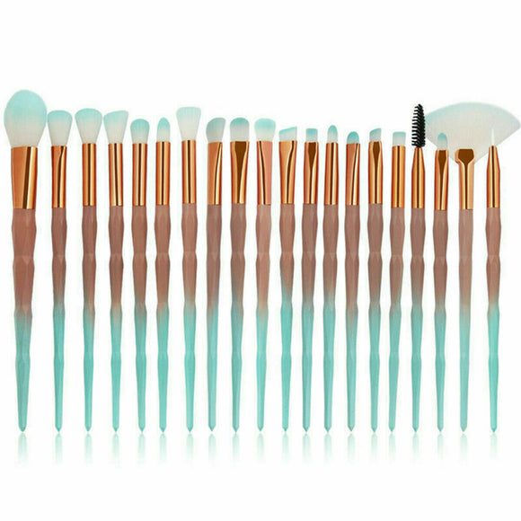 20PCS Eye Make-up Brushes Diamond Unicorn Eyebrow Blending Brush Green/Brown Set