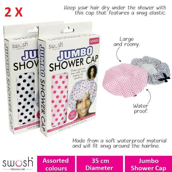 2 x Jumbo Large Shower Cap Waterproof Women Hair Protect Hair Treatment Snug Fit