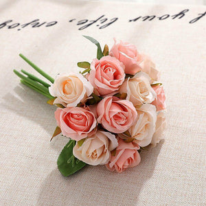 12 Heads Artificial Rose Flower Flowers Silk Bouquet Wed Party Home Champagne