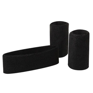 Set of 3 Sweat band wrist Head Sweatband Wristband Cotton Sport Tennis Gym Black