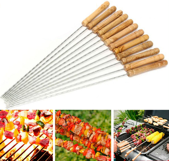 12Pcs Stainless Steel Barbecue BBQ Skewers Needle Kebab Kabob Stick Tool (12PCS)