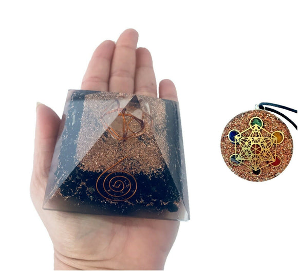 Merkabah Orgonite Pyramid Black Turmaline Healing Metatron Cube Sacred Geometry