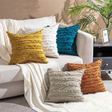 Boho Tassels Fringe Cushion Cover Striped Cushion Cover - 45x45cm - White