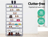 Shoe Rack 10 Tier Shelves Shoes Cabinet Storage Organiser DIY - Silver
