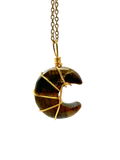 Tiger Eye Half Moon Shape Pendant Necklace Gold Healing Polished Tumbled
